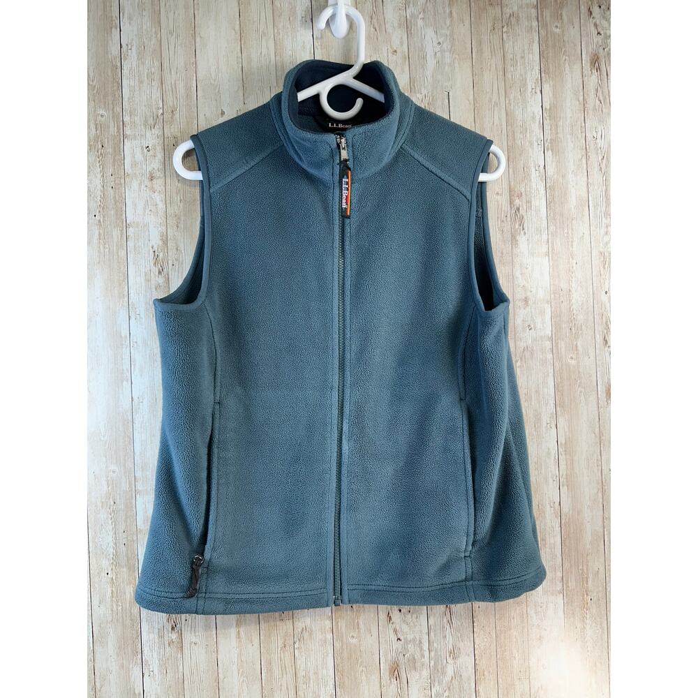 LL Bean‎ Fleece Vest Womens S Teal Blue Full Zip Mock Neck Pocket Adjustable Hem